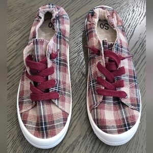 SO Plaid Sneakers with Burgundy Laces